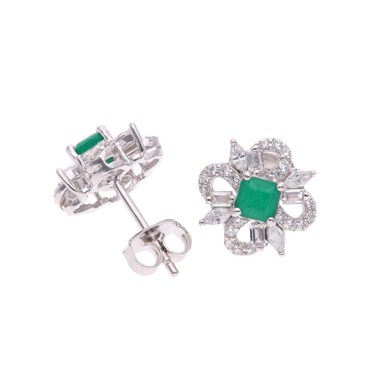 BROQUEL EN PLATA LEY .925, CON RODIO , ZIRCONIA AAA VERDE ESMERALDA Y BLANCO