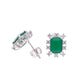 Broquel Plata Ley 925 con Rodio y Zirconia AAA Color Verde Esmeralda y Blanco Corte Rectangular