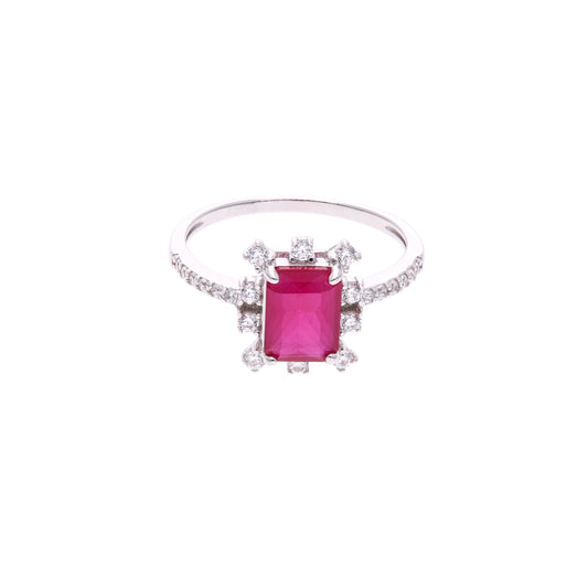 ANILLO EN PLATA LEY .925, CON RODIO , ZIRCONIA AAA ROJO RUBI Y BLANCO