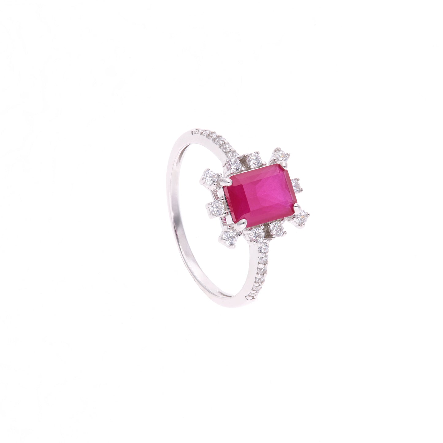 ANILLO EN PLATA LEY .925, CON RODIO , ZIRCONIA AAA ROJO RUBI Y BLANCO