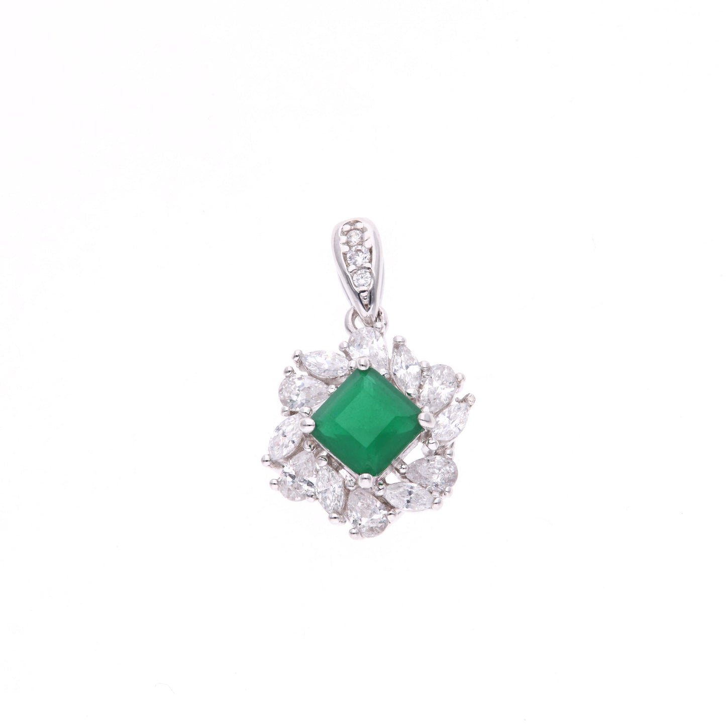 DIJE EN PLATA LEY .925, CON RODIO , ZIRCONIA AAA VERDE ESMERALDA Y BLANCO