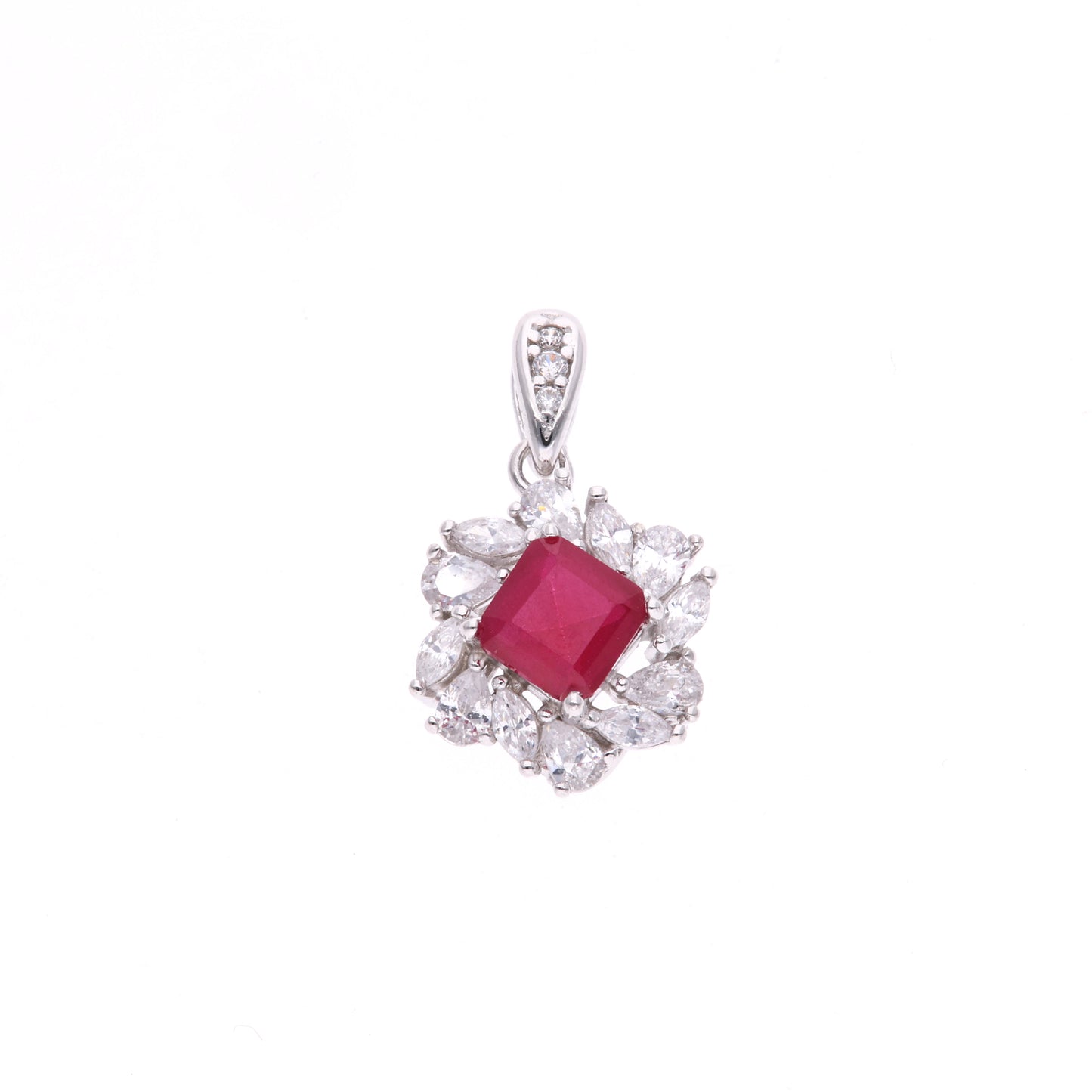 DIJE EN PLATA LEY .925, CON RODIO , ZIRCONIA AAA ROJO RUBI Y BLANCO