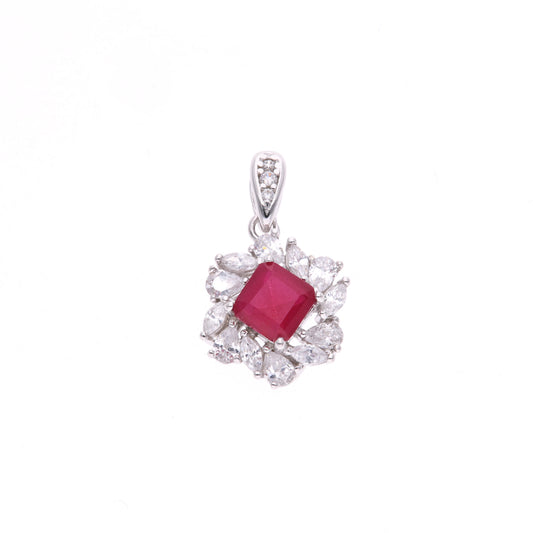 DIJE EN PLATA LEY .925, CON RODIO , ZIRCONIA AAA ROJO RUBI Y BLANCO