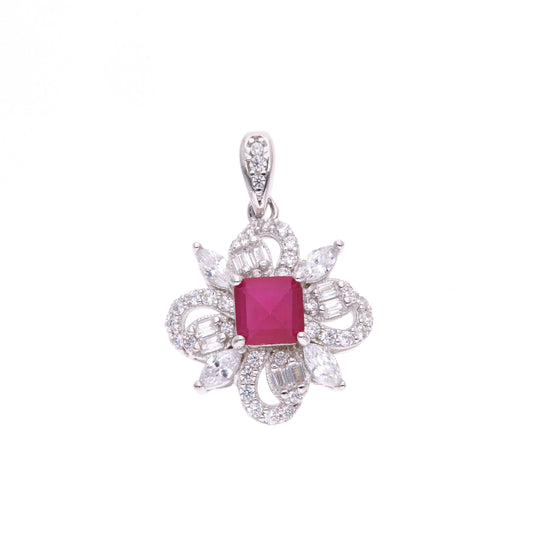 Dije Plata Ley 925 con Rodio y Zirconia AAA Color Rojo Rubí y Blanco