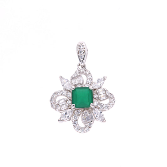 DIJE  EN PLATA LEY .925, CON RODIO ,  ZIRCONIA AAA  VERDE ESMERALDA Y BLANCO