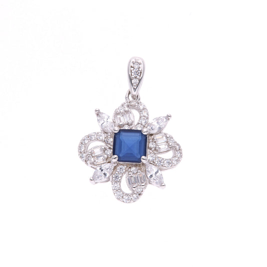 Dije Plata Ley 925 con Rodio y Zirconia AAA Color Azul Zafiro y Blanco