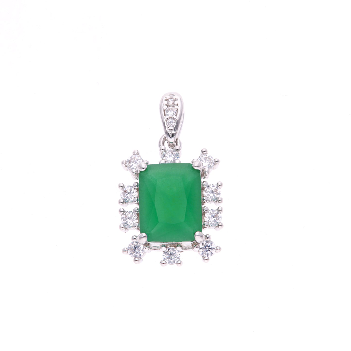 DIJE EN PLATA LEY .925, CON RODIO , ZIRCONIA AAA VERDE ESMERALDA Y BLANCO