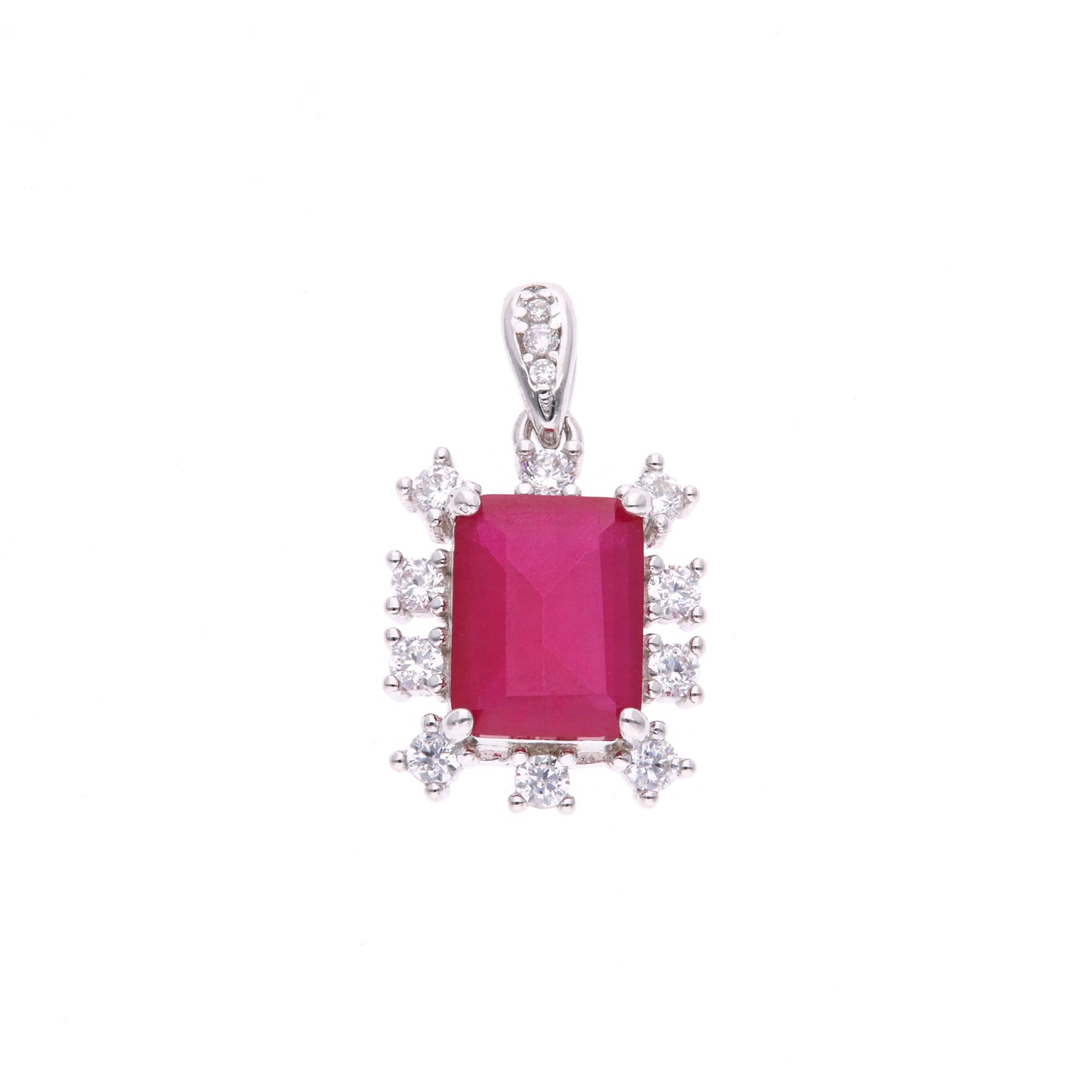 DIJE  EN PLATA LEY .925, CON RODIO ,  ZIRCONIA  AAA  ROJO RUBI Y BLANCO