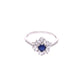 ANILLO EN PLATA LEY .925, CON RODIO ,  ZIRCONIA  AAA  AZUL ZAFIRO Y BLANCO   ,  EN FORMA DE FLOR