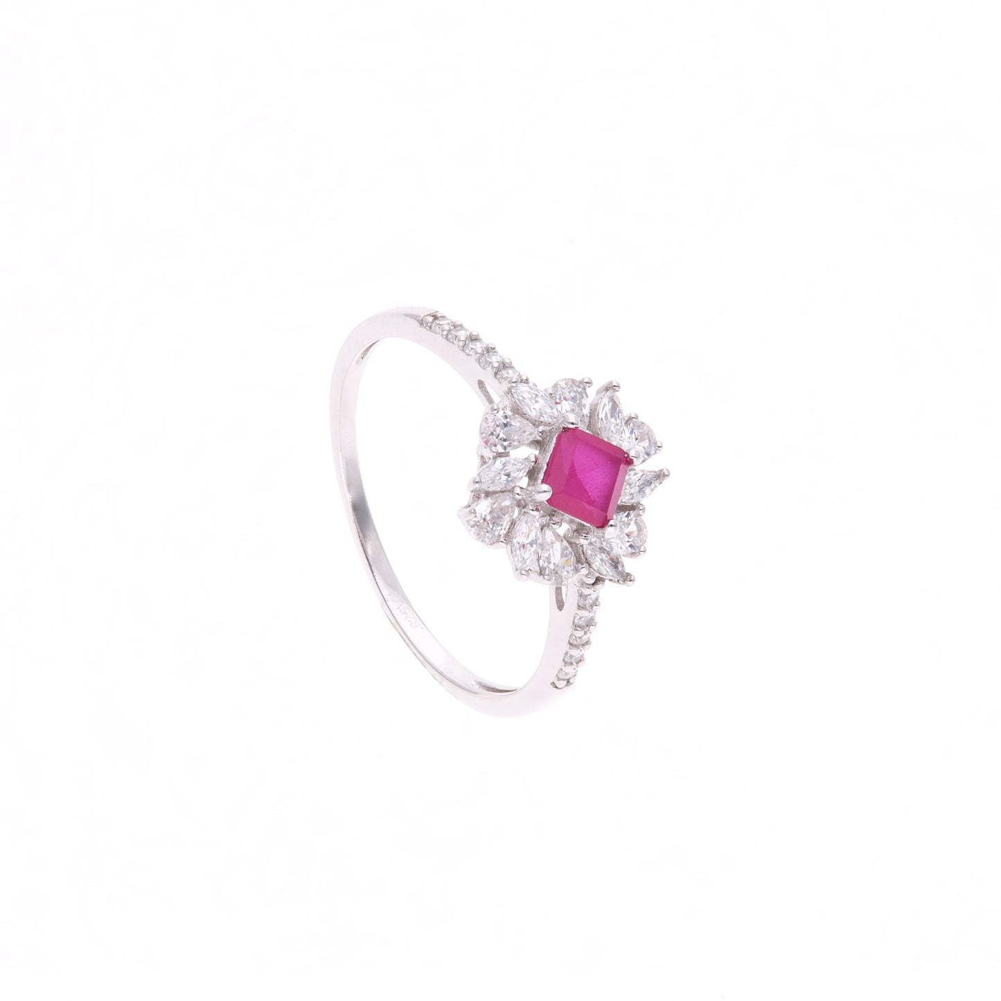 ANILLO  EN PLATA LEY .925, CON RODIO ,  ZIRCONIA  AAA  ROJO RUBI Y BLANCO
