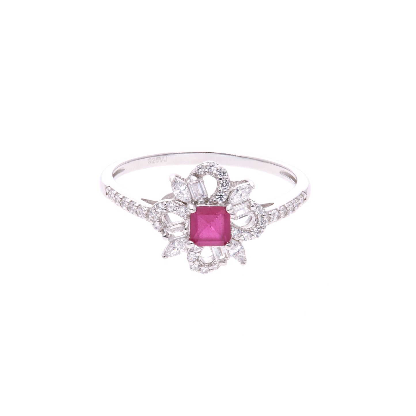ANILLO EN PLATA LEY .925, CON RODIO , ZIRCONIA AAA ROJO RUBI Y BLANCO
