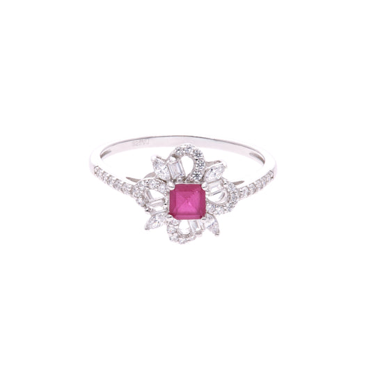 ANILLO EN PLATA LEY .925, CON RODIO , ZIRCONIA AAA ROJO RUBI Y BLANCO