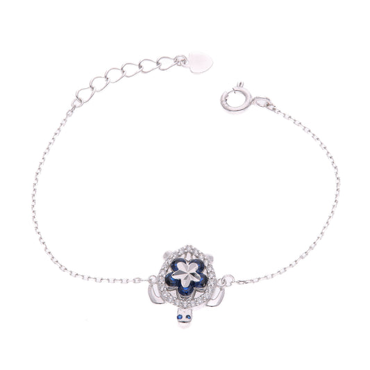 PULSERA EN PLATA LEY .925, CON RODIO , ZIRCONIA AAA AZUL ZAFIRO Y BLANCO, TORTUGA