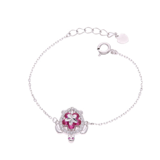 PULSERA EN PLATA LEY .925, CON RODIO , ZIRCONIA AAA ROJO RUBI Y BLANCO, TORTUGA