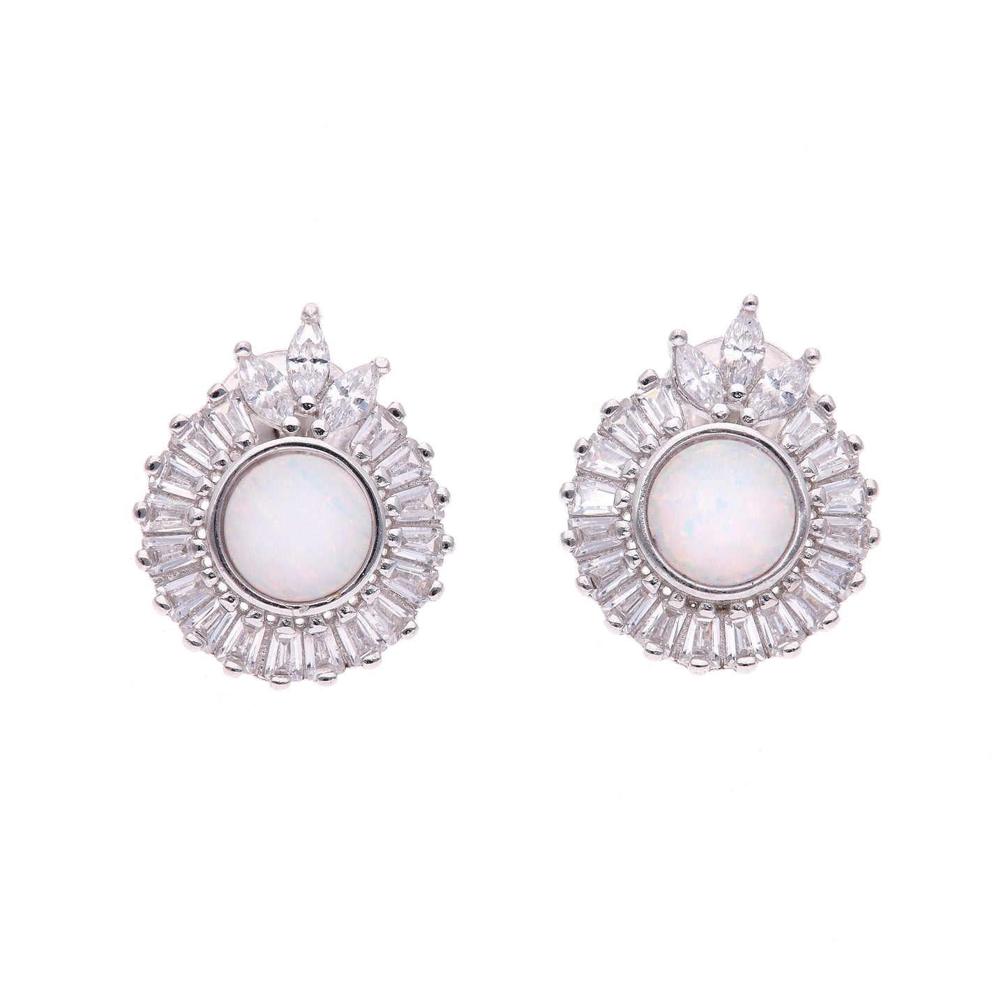 BROQUEL EN PLATA LEY .925, CON RODIO , ZIRCONIA AAA BLANCO Y OPALO BLANCO