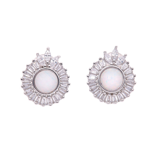BROQUEL EN PLATA LEY .925, CON RODIO , ZIRCONIA AAA BLANCO Y OPALO BLANCO