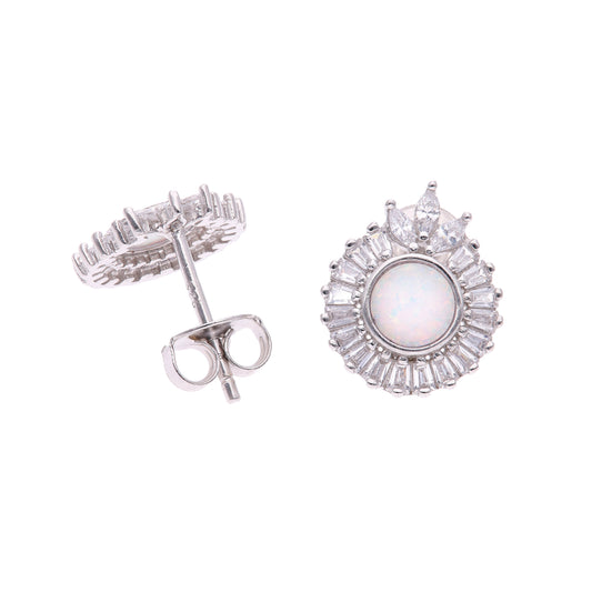 BROQUEL EN PLATA LEY .925, CON RODIO , ZIRCONIA AAA BLANCO Y OPALO BLANCO