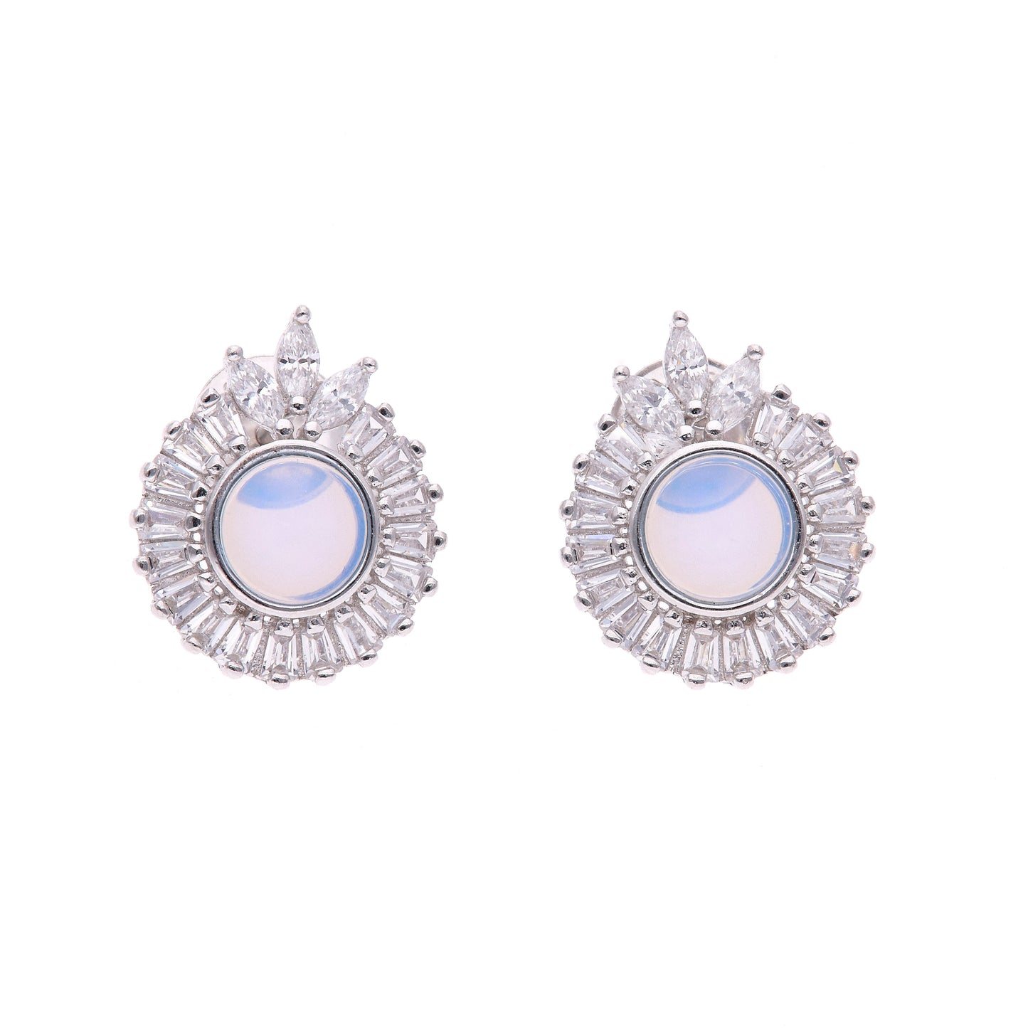 BROQUEL EN PLATA LEY .925, CON RODIO , ZIRCONIA AAA BLANCO Y OPALO AZUL