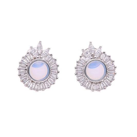 BROQUEL EN PLATA LEY .925, CON RODIO , ZIRCONIA AAA BLANCO Y OPALO AZUL