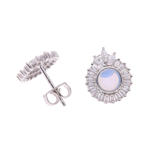 BROQUEL EN PLATA LEY .925, CON RODIO , ZIRCONIA AAA BLANCO Y OPALO AZUL
