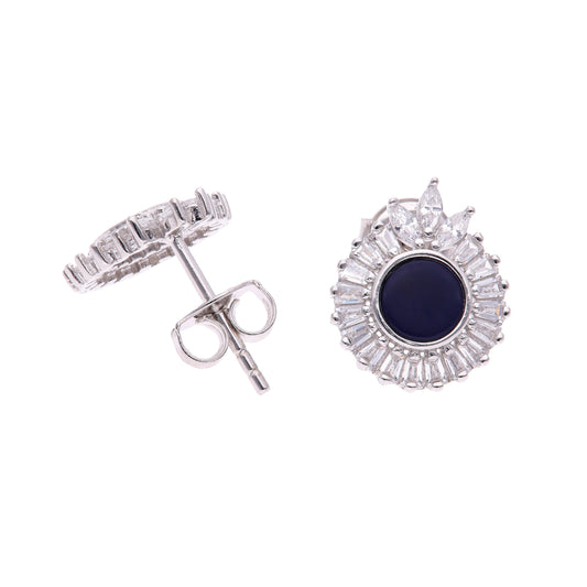BROQUEL EN PLATA LEY .925, CON RODIO , ZIRCONIA AAA  BLANCO  Y LAPISLAZULI