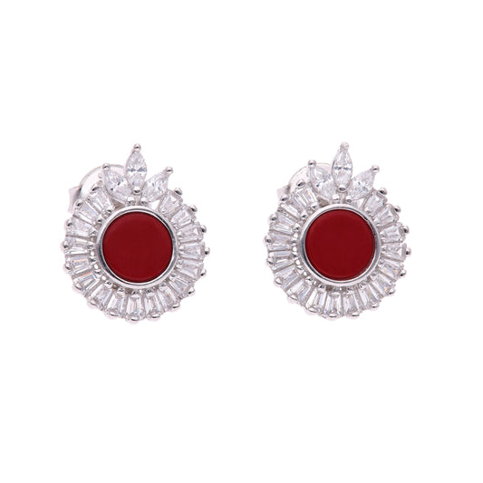 BROQUEL EN PLATA LEY .925, CON RODIO , ZIRCONIA AAA  BLANCO  , CON TIPO CORAL