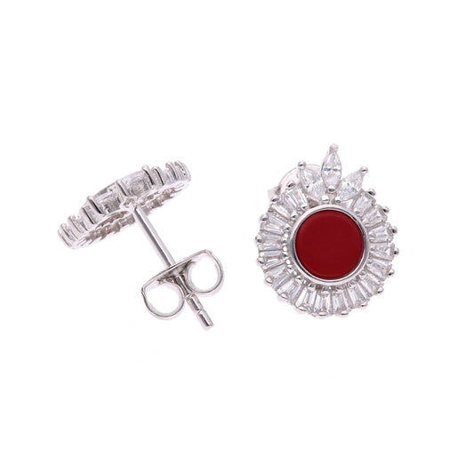 BROQUEL EN PLATA LEY .925, CON RODIO , ZIRCONIA AAA  BLANCO  , CON TIPO CORAL
