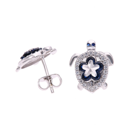 BROQUEL EN PLATA LEY .925, CON RODIO , TOPACIO AZUL Y BLANCO, TORTUGA