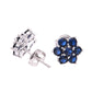 ARETES EN PLATA LEY .925, CON RODIO , ZIRCONIA AAA AZUL ZAFIRO Y BLANCO  , EN FORMA DE FLOR