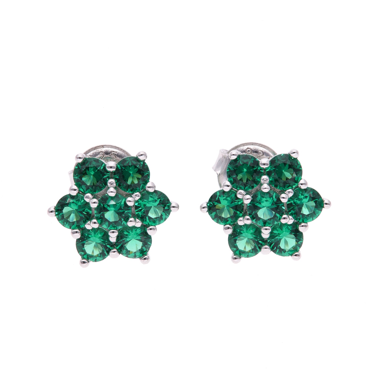 BROQUEL EN PLATA LEY .925, CON RODIO ,  ZIRCONIA AAA  VERDE ESMERALDA Y BLANCO