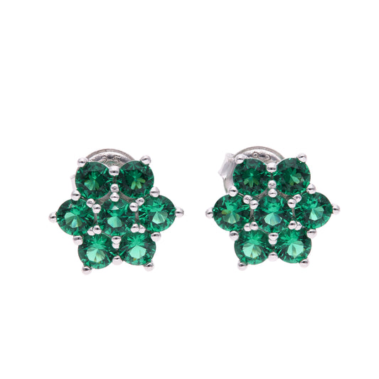 BROQUEL EN PLATA LEY .925, CON RODIO ,  ZIRCONIA AAA  VERDE ESMERALDA Y BLANCO