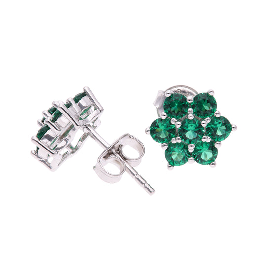 BROQUEL EN PLATA LEY .925, CON RODIO ,  ZIRCONIA AAA  VERDE ESMERALDA Y BLANCO