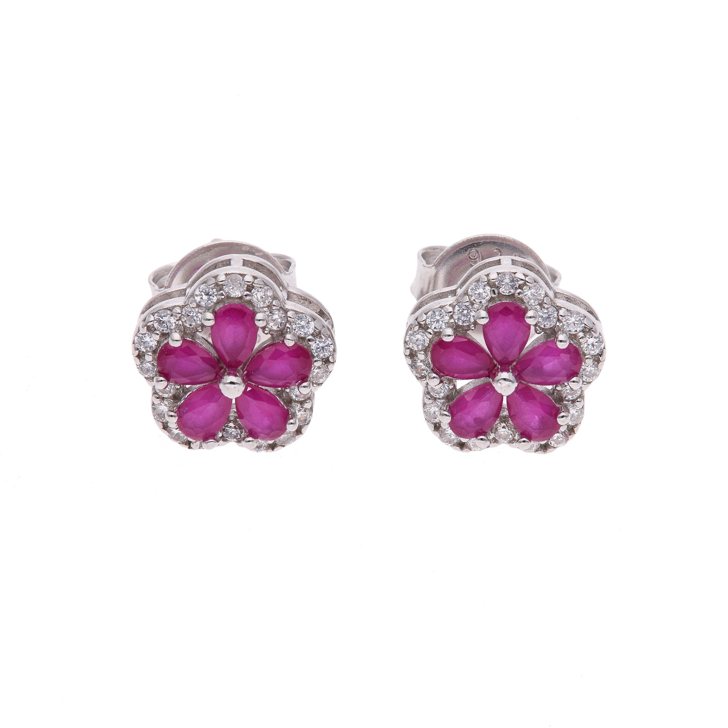 ARETES EN PLATA LEY .925, CON RODIO , ZIRCONIA AAA ROJO RUBI Y BLANCO