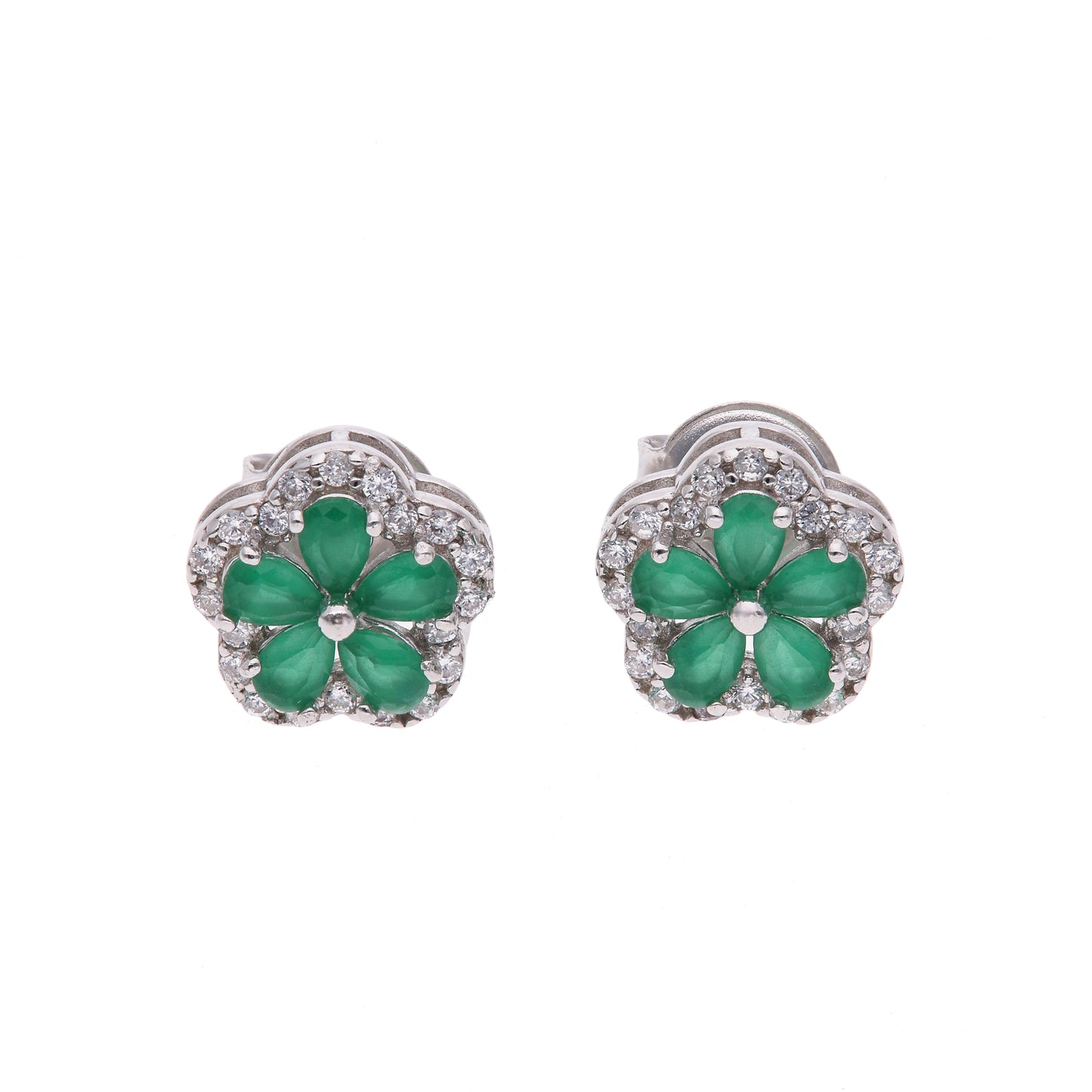 BROQUEL EN PLATA LEY .925, CON RODIO , ZIRCONIA AAA VERDE ESMERALDA Y BLANCO