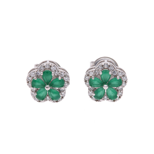 BROQUEL EN PLATA LEY .925, CON RODIO , ZIRCONIA AAA VERDE ESMERALDA Y BLANCO