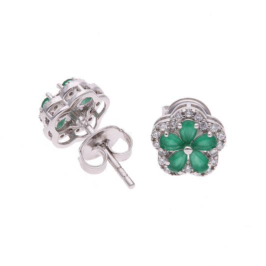 BROQUEL EN PLATA LEY .925, CON RODIO , ZIRCONIA AAA VERDE ESMERALDA Y BLANCO