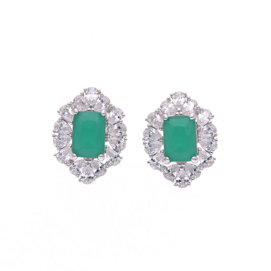 Broquel Plata Ley 925 con Rodio y Zirconia AAA Color Verde Esmeralda y Blanco