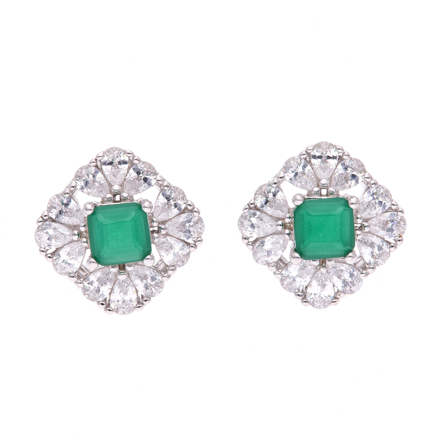 BROQUEL EN PLATA LEY .925, CON RODIO , ZIRCONIA AAA VERDE ESMERALDA Y BLANCO