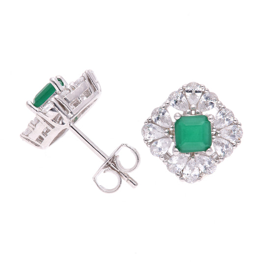 BROQUEL EN PLATA LEY .925, CON RODIO , ZIRCONIA AAA VERDE ESMERALDA Y BLANCO