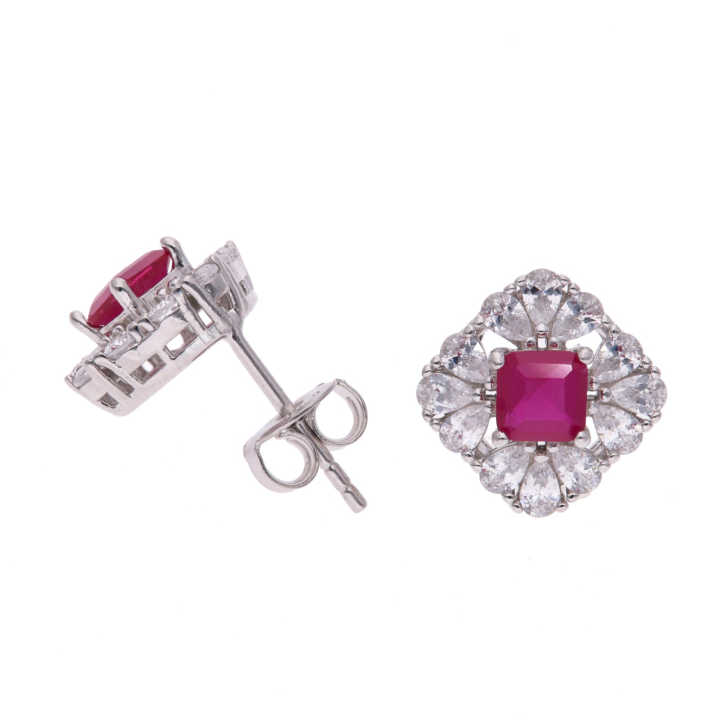 BROQUEL EN PLATA LEY .925, CON RODIO , ZIRCONIA AAA ROJO RUBI Y BLANCO