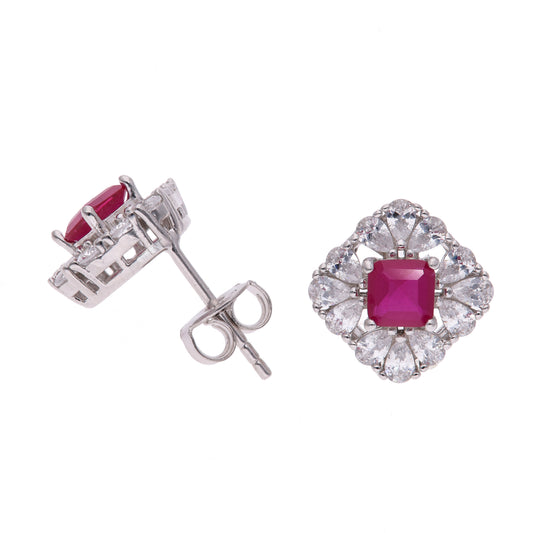 BROQUEL EN PLATA LEY .925, CON RODIO , ZIRCONIA AAA ROJO RUBI Y BLANCO
