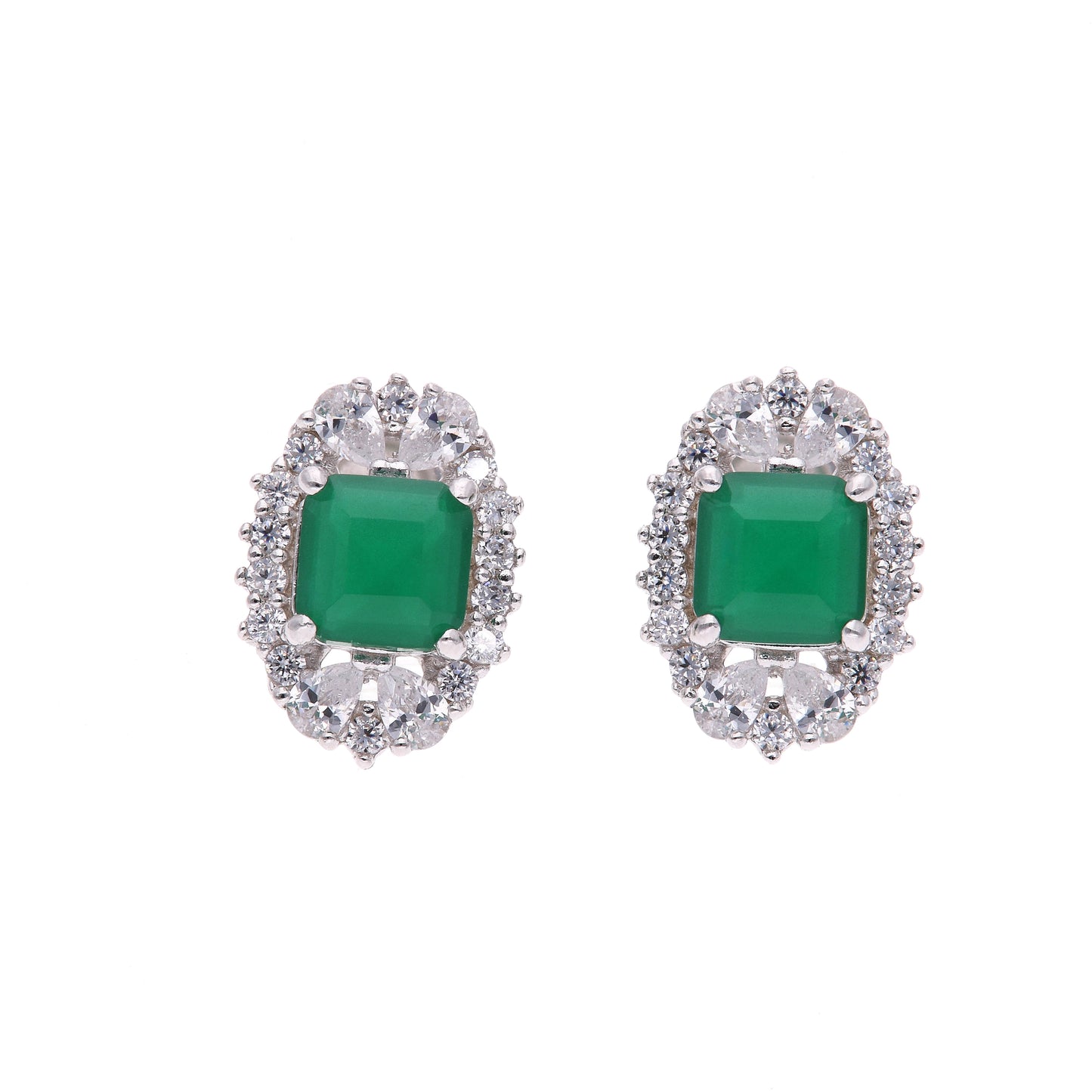 BROQUEL  EN PLATA LEY .925, CON RODIO ,  ZIRCONIA AAA  VERDE ESMERALDA Y BLANCO