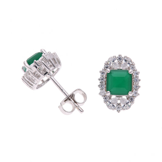 BROQUEL  EN PLATA LEY .925, CON RODIO ,  ZIRCONIA AAA  VERDE ESMERALDA Y BLANCO