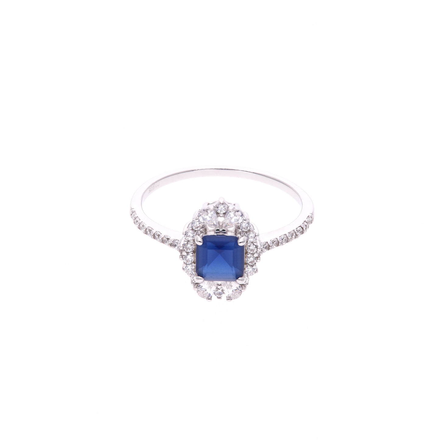 Anillo Plata Ley 925 con Rodio – Zafiro AAA Color Azul Zafiro y Blanco