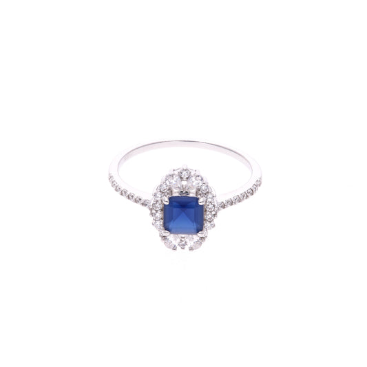 Anillo Plata Ley 925 con Rodio – Zafiro AAA Color Azul Zafiro y Blanco