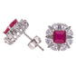 Broquel Plata Ley 925 con Rodio y Zirconia AAA Color Rojo Rubí y Blanco