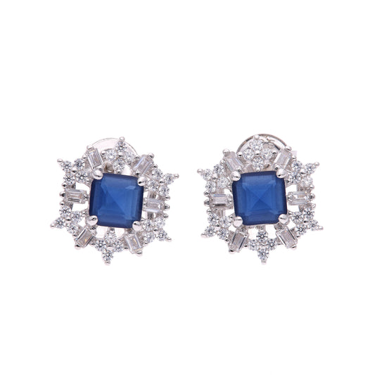 BROQUEL EN PLATA LEY .925, CON RODIO , ZIRCONIA AAA AZUL ZAFIRO AZUL Y BLANCO