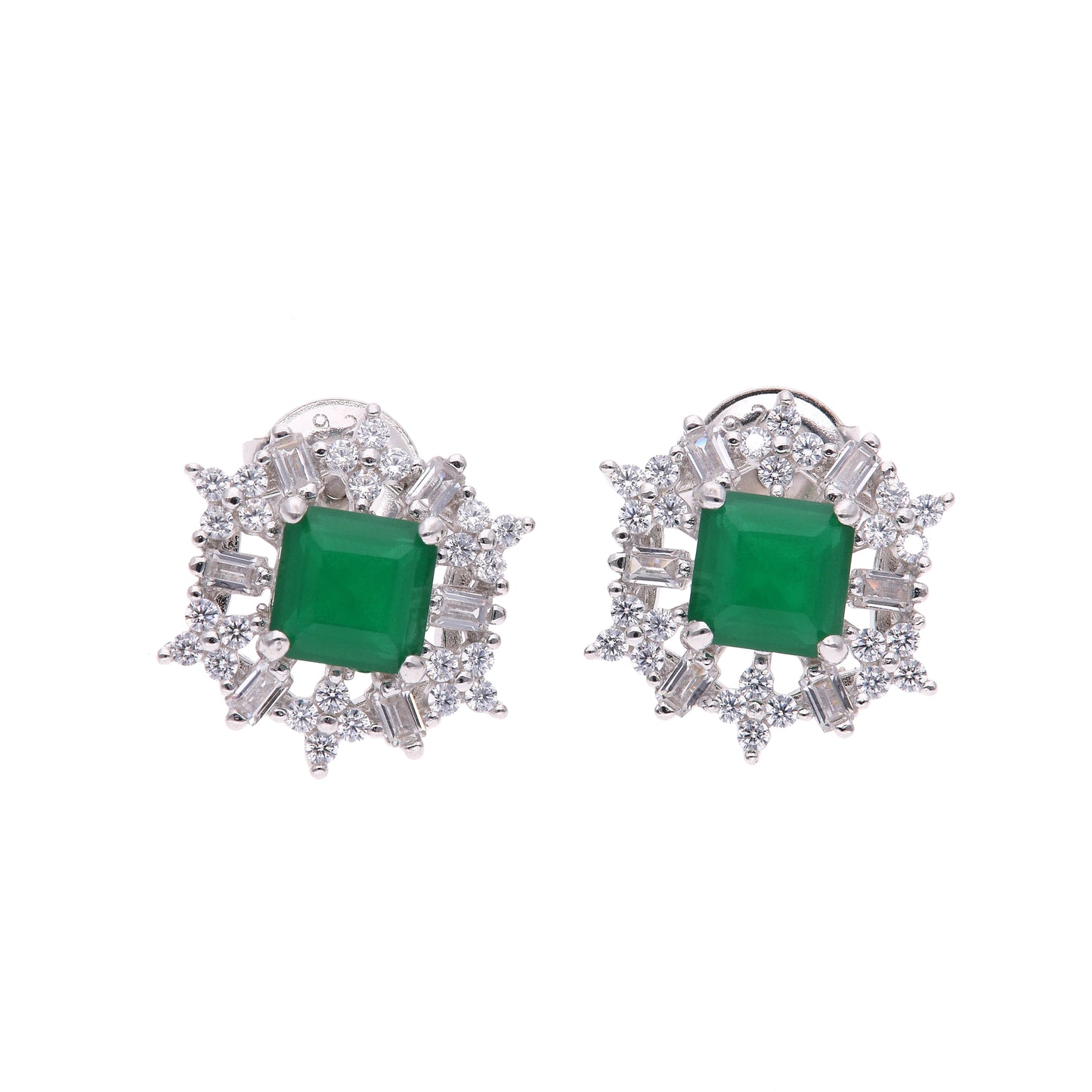 BROQUEL EN PLATA LEY .925, CON RODIO , ZIRCONIA AAA VERDE ESMERALDA Y BLANCO