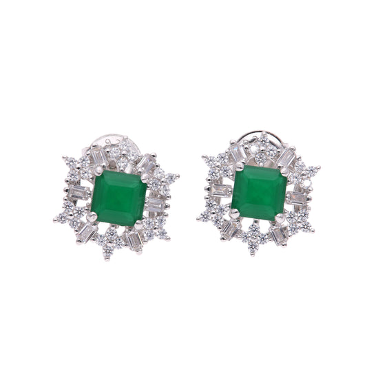 BROQUEL EN PLATA LEY .925, CON RODIO , ZIRCONIA AAA VERDE ESMERALDA Y BLANCO