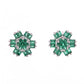 Broquel Plata Ley 925 con Rodio – Zafiro AAA Color Verde Esmeralda y Blanco en Forma de Flor de 6 Pétalos